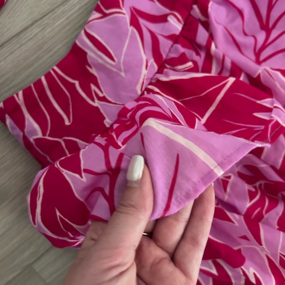 Pink Leaf Print Ruffle Two-Piece Set - Picture 4 of 11